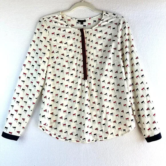 Talbots Shirt Womens Size 6 Petite Small Cream Nautical Coastal Blouse Travel - Picture 1 of 13
